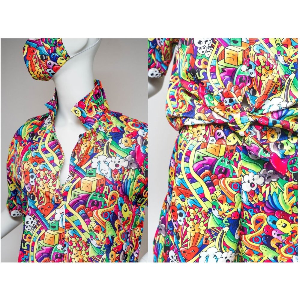 Unisex Vintage Three Piece Festival Set with Matching Mask - Shirt Shorts